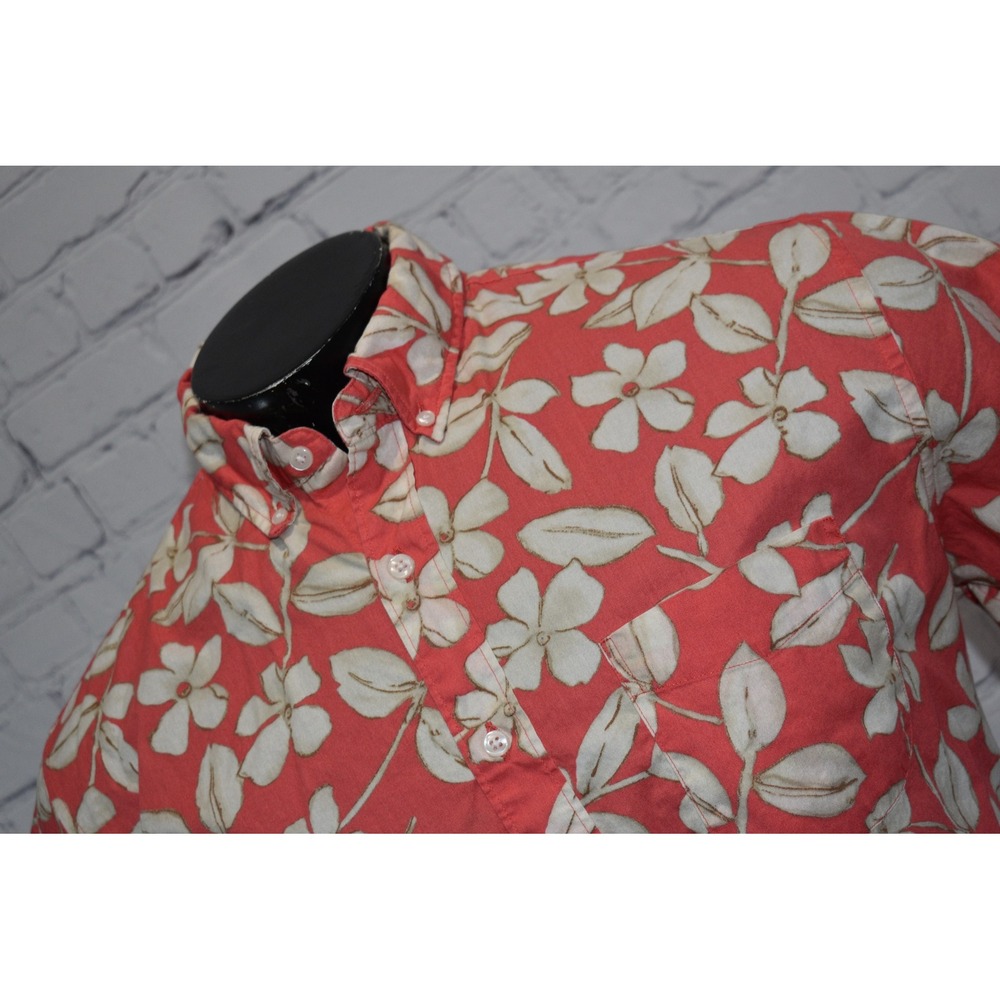 J. Crew Button Down Mens Large Pink Floral Short Sleeve Cotton Casual Shirt